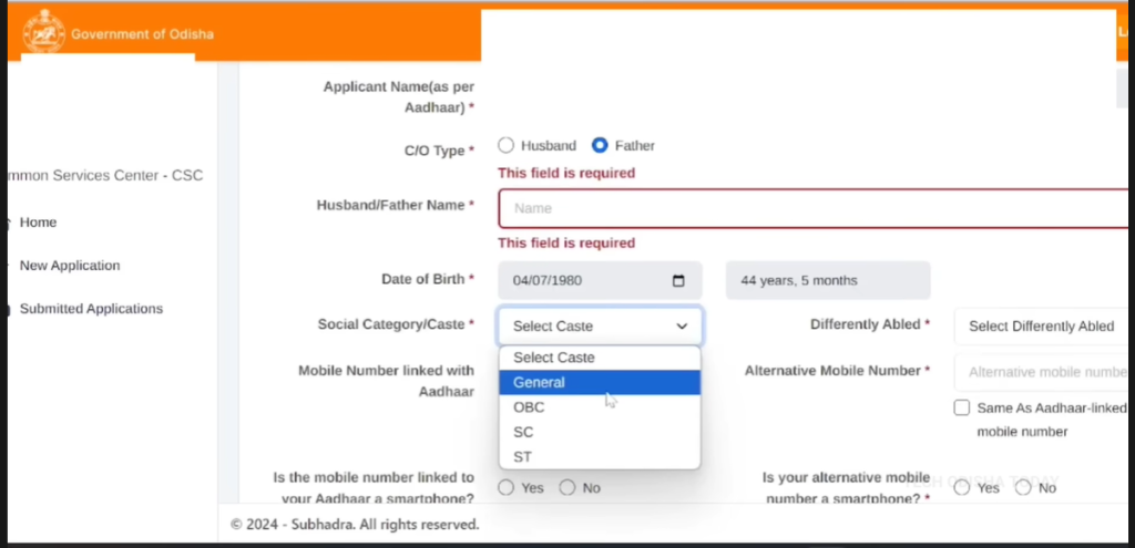 subhadra yojana online apply form fill up